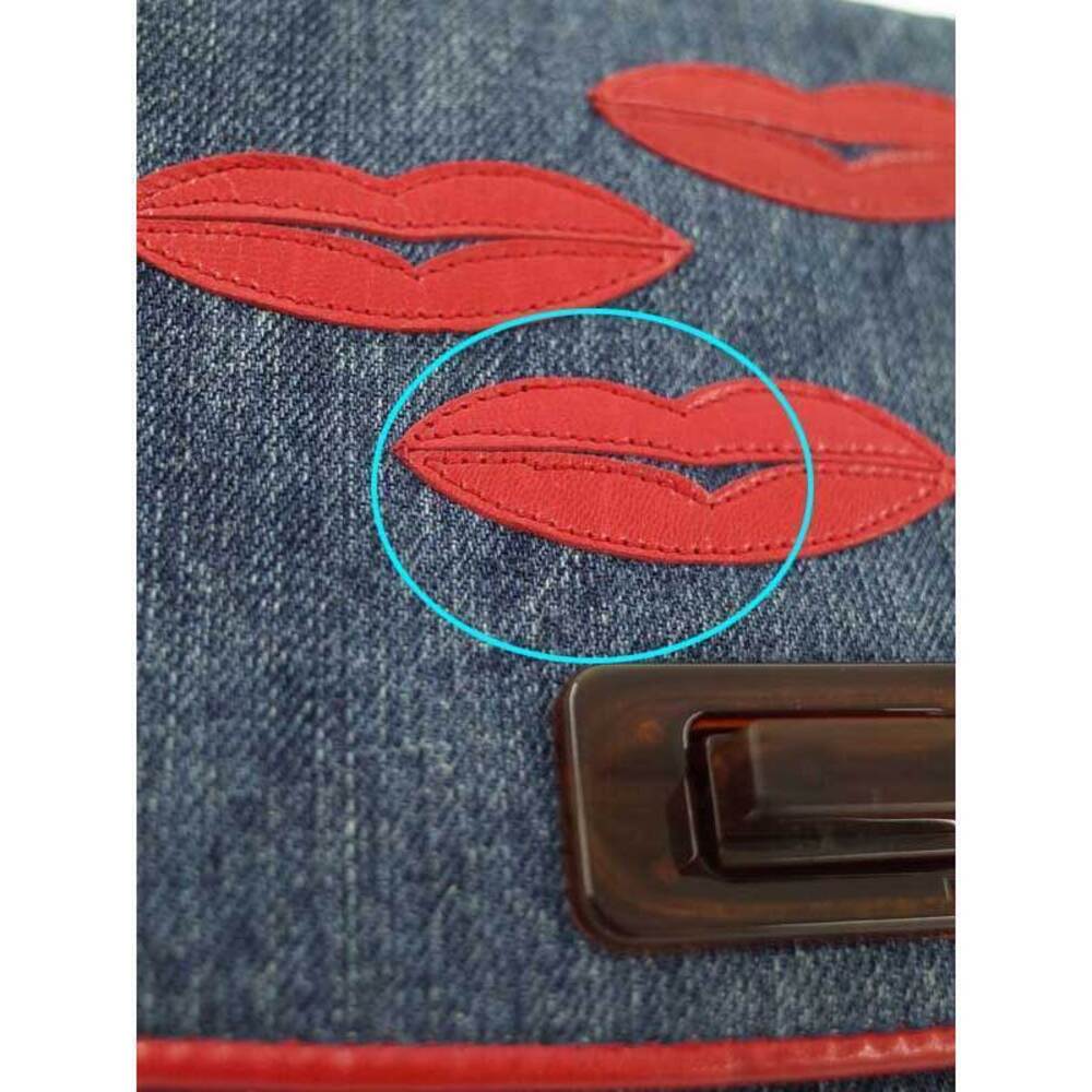 PRADA Lip Chain Shoulder Bag denim blue Red - Picture 8 of 9